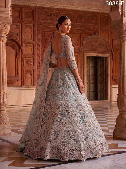 Sky Pure Heavy Net Sequins Sequins Zari Embroidery Work Net Bridal Lehenga Choli