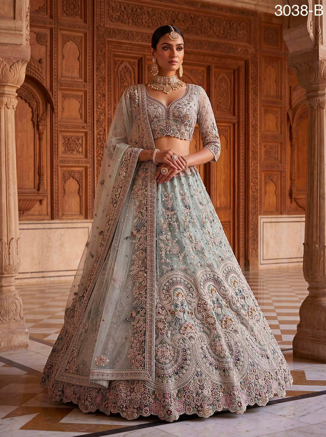 Sky Pure Heavy Net Sequins Sequins Zari Embroidery Work Net Bridal Lehenga Choli
