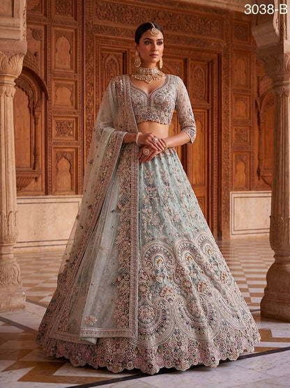Sky Pure Heavy Net Sequins Sequins Zari Embroidery Work Net Bridal Lehenga Choli
