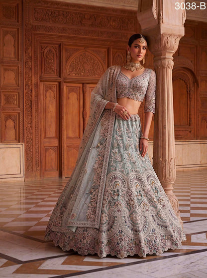 Sky Pure Heavy Net Sequins Sequins Zari Embroidery Work Net Bridal Lehenga Choli
