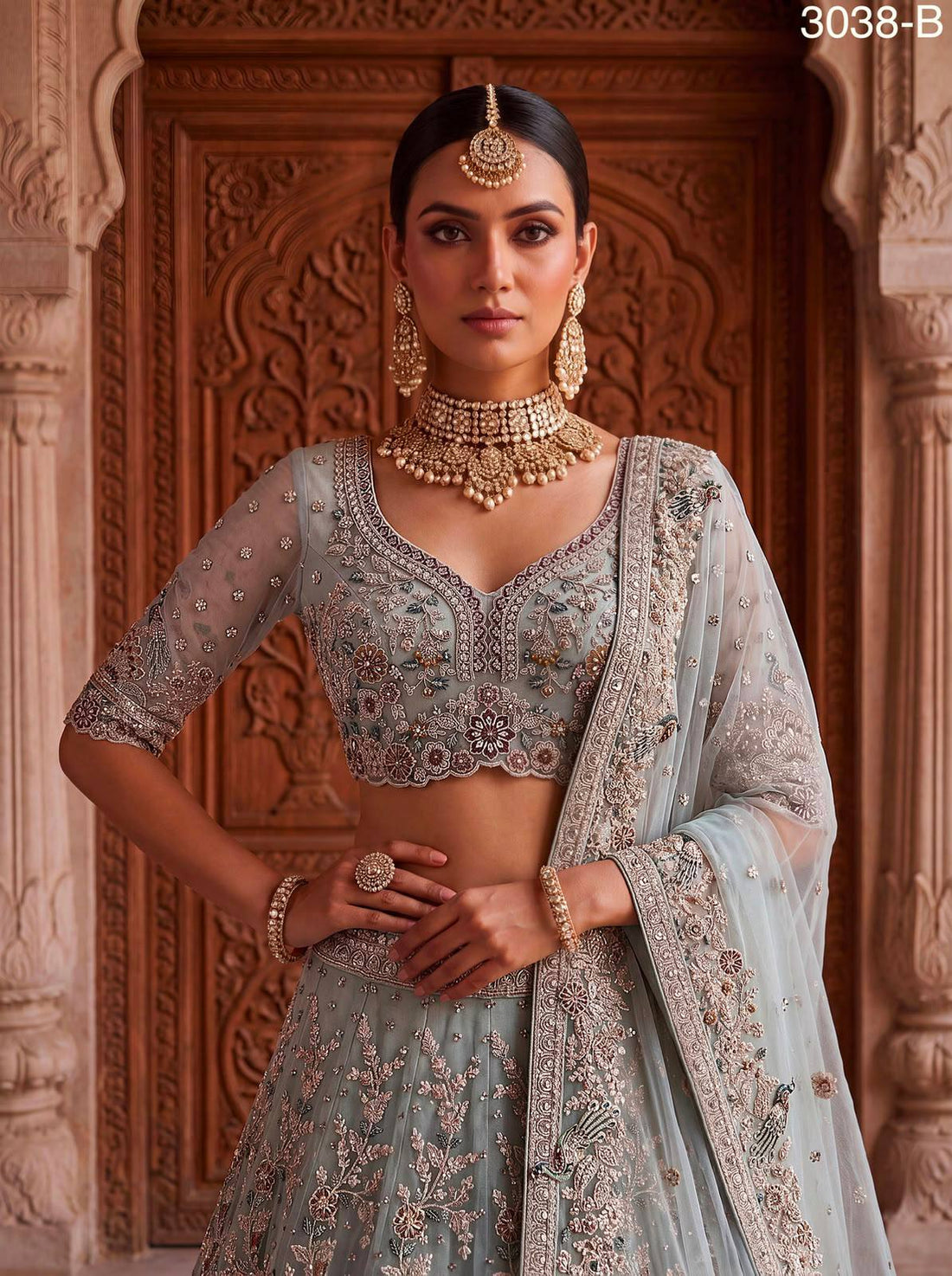 Sky Pure Heavy Net Sequins Sequins Zari Embroidery Work Net Bridal Lehenga Choli