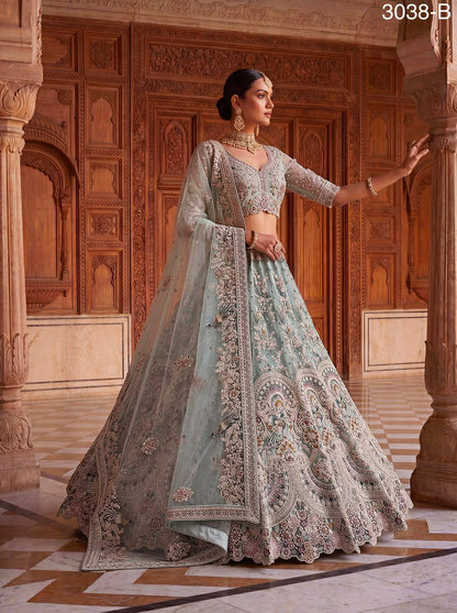 Sky Pure Heavy Net Sequins Sequins Zari Embroidery Work Net Bridal Lehenga Choli