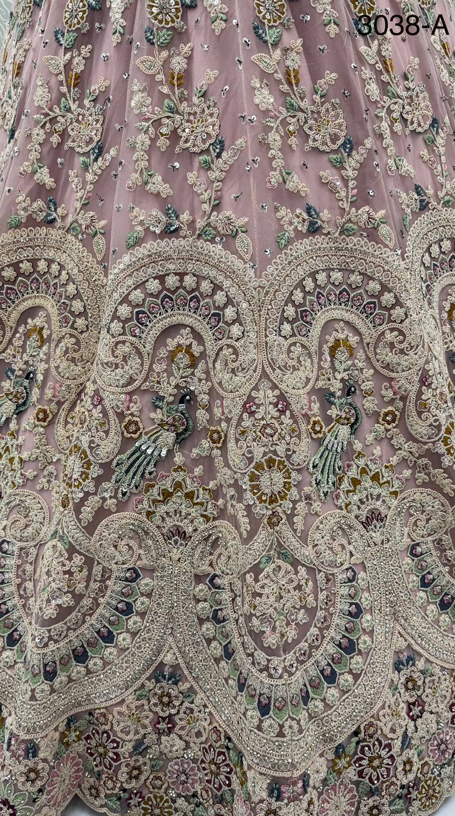 Pink Pure Heavy Net Sequins Sequins Zari Embroidery Work Net Bridal Lehenga Choli