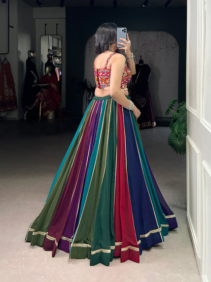 Multicolour Pure Georgette Gotta Patti Work Navratri Lehenga Choli