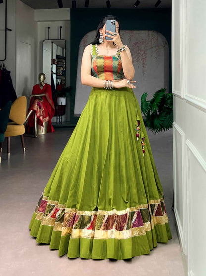 Parrot Pure Reyon Cotton Zari Weaving Work Navratri Lehenga Choli