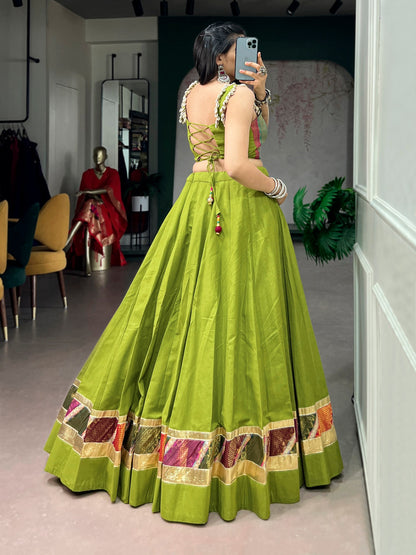Parrot Pure Reyon Cotton Zari Weaving Work Navratri Lehenga Choli