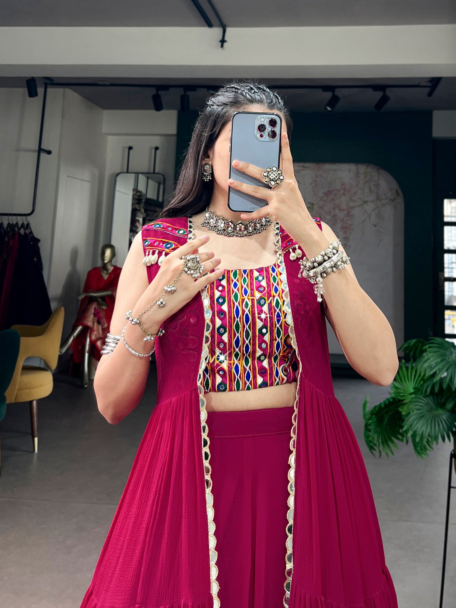Red Pure Reyon Cotton Gamthi Gotta Patti Work Navratri Lehenga Choli