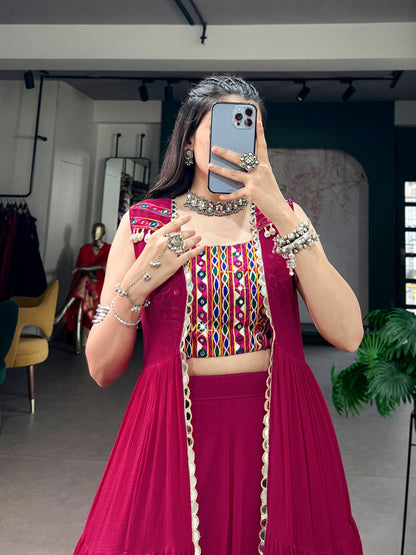 Red Pure Reyon Cotton Gamthi Gotta Patti Work Navratri Lehenga Choli