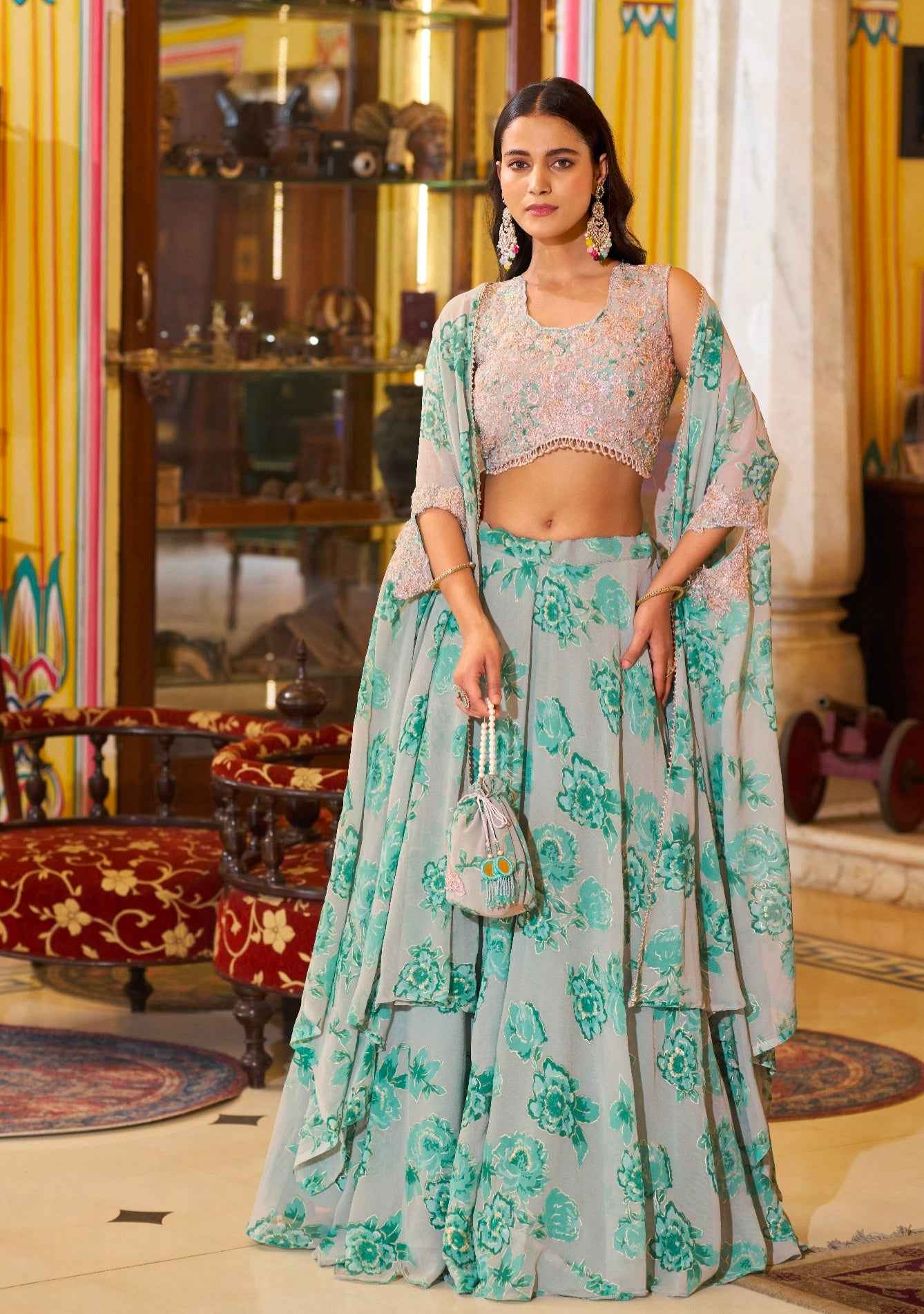 Pista Pure Georgette Silk Thread &amp; Sequins Work Lehenga Choli