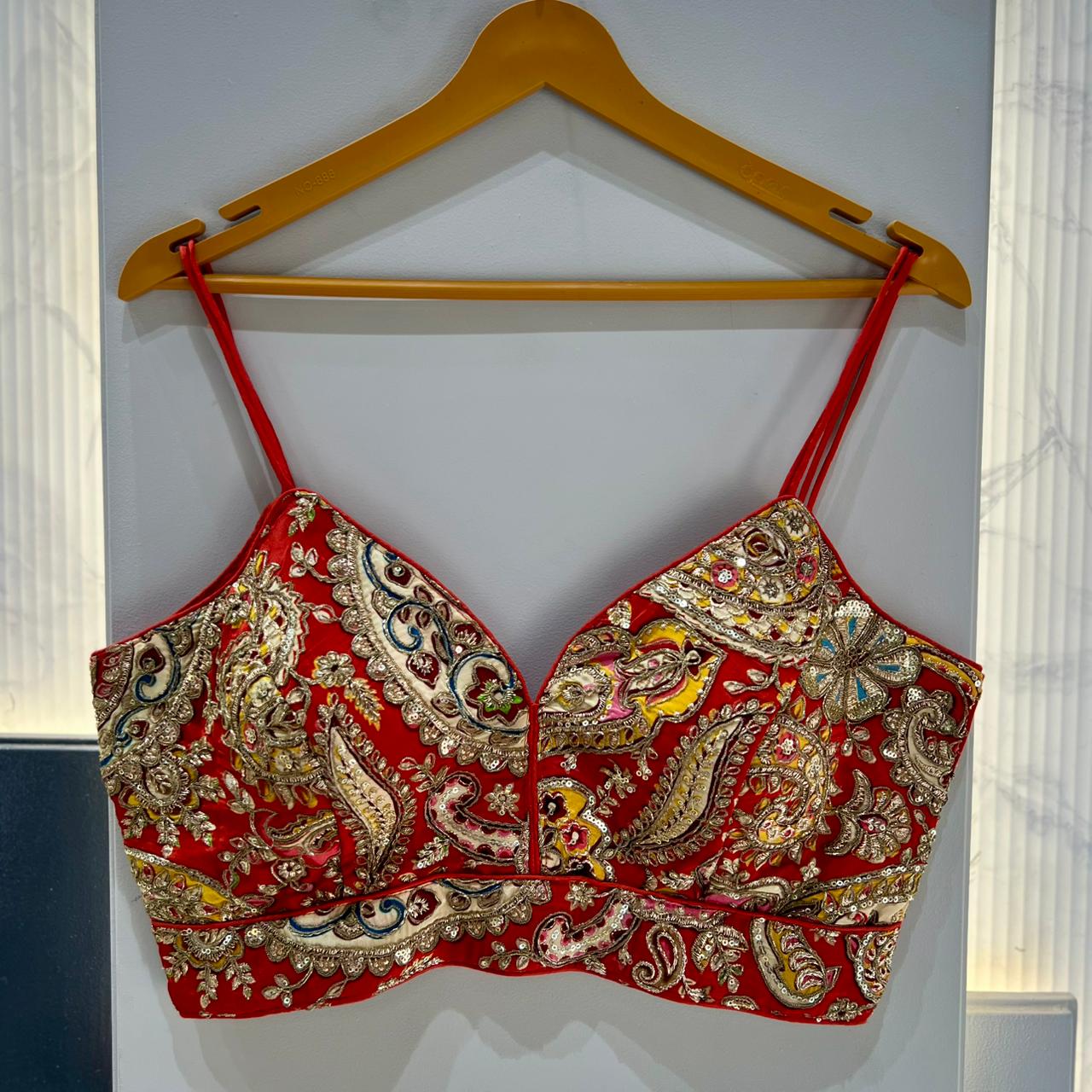 Red Pure Heavy Pure Viscose Crape Silk Sleeves Less Blouse