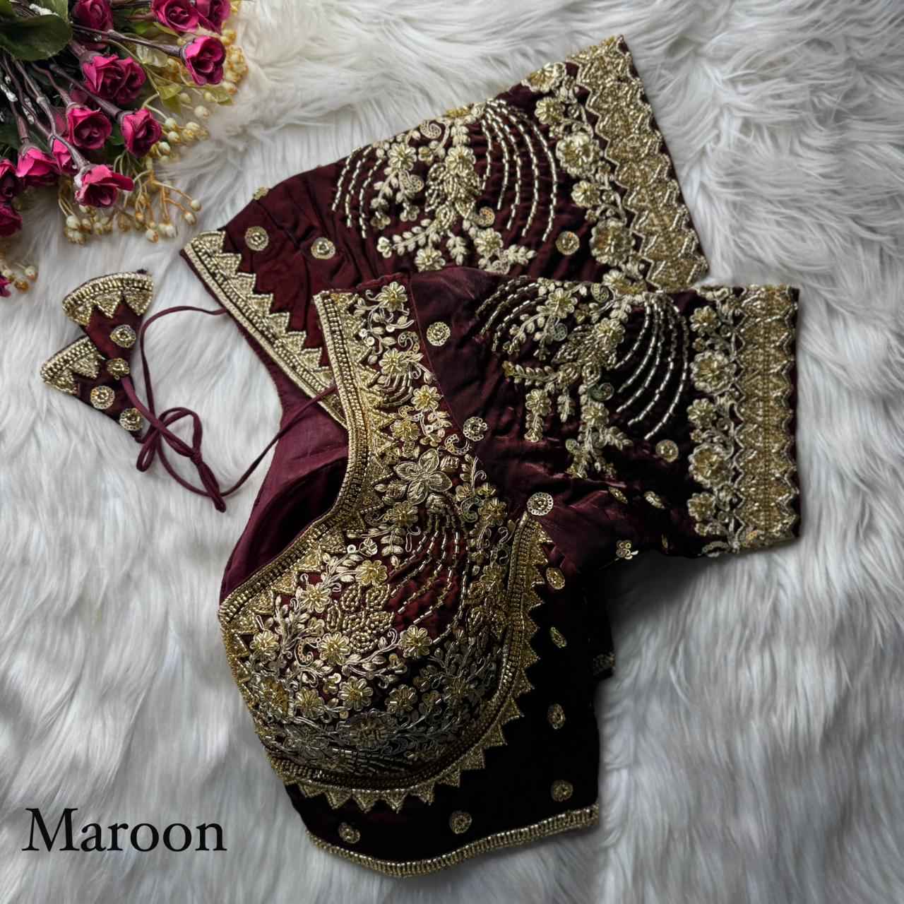 Maroon Pure Heavy Pure Soft Fandy Silk Sequins Work Bridal Blouse