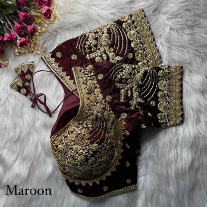 Maroon Pure Heavy Pure Soft Fandy Silk Sequins Work Bridal Blouse