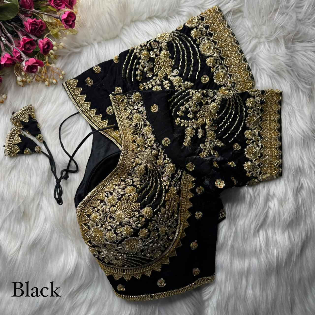 Black Pure Heavy Pure Soft Fandy Silk Sequins Work Bridal Blouse