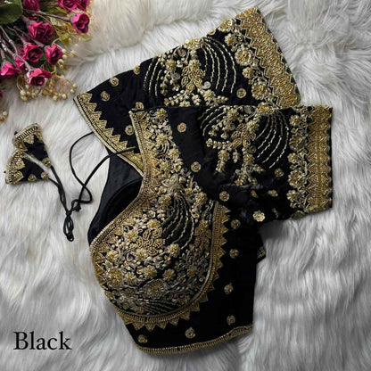 Black Pure Heavy Pure Soft Fandy Silk Sequins Work Bridal Blouse