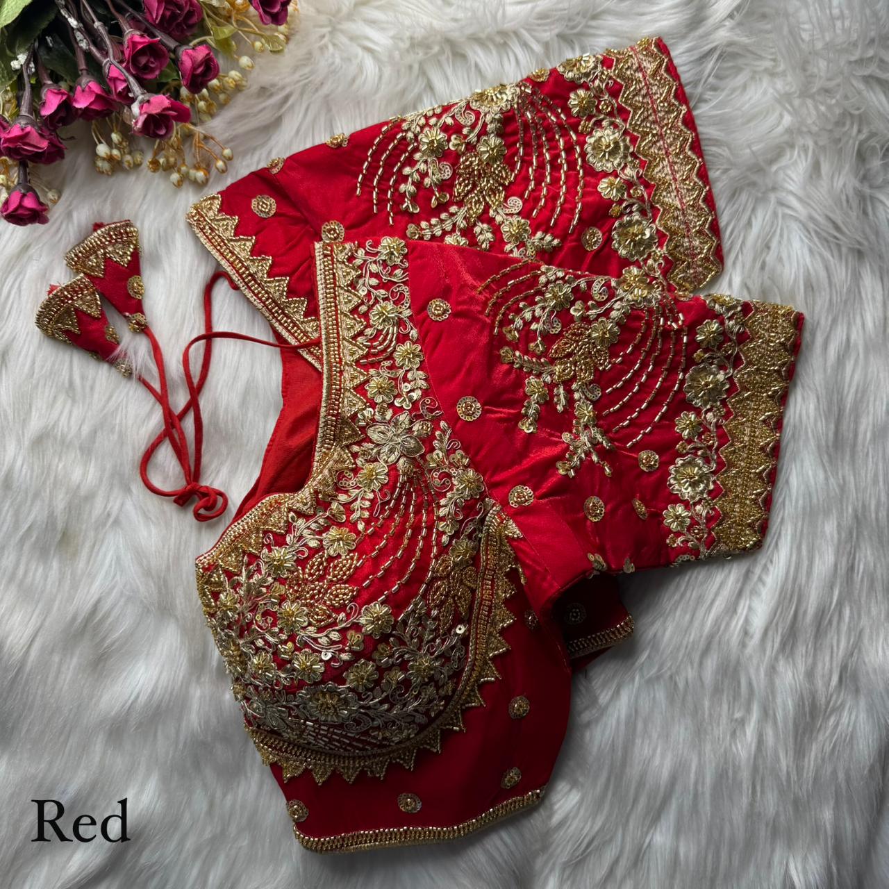 Red Pure Heavy Pure Soft Fandy Silk Sequins Work Bridal Blouse