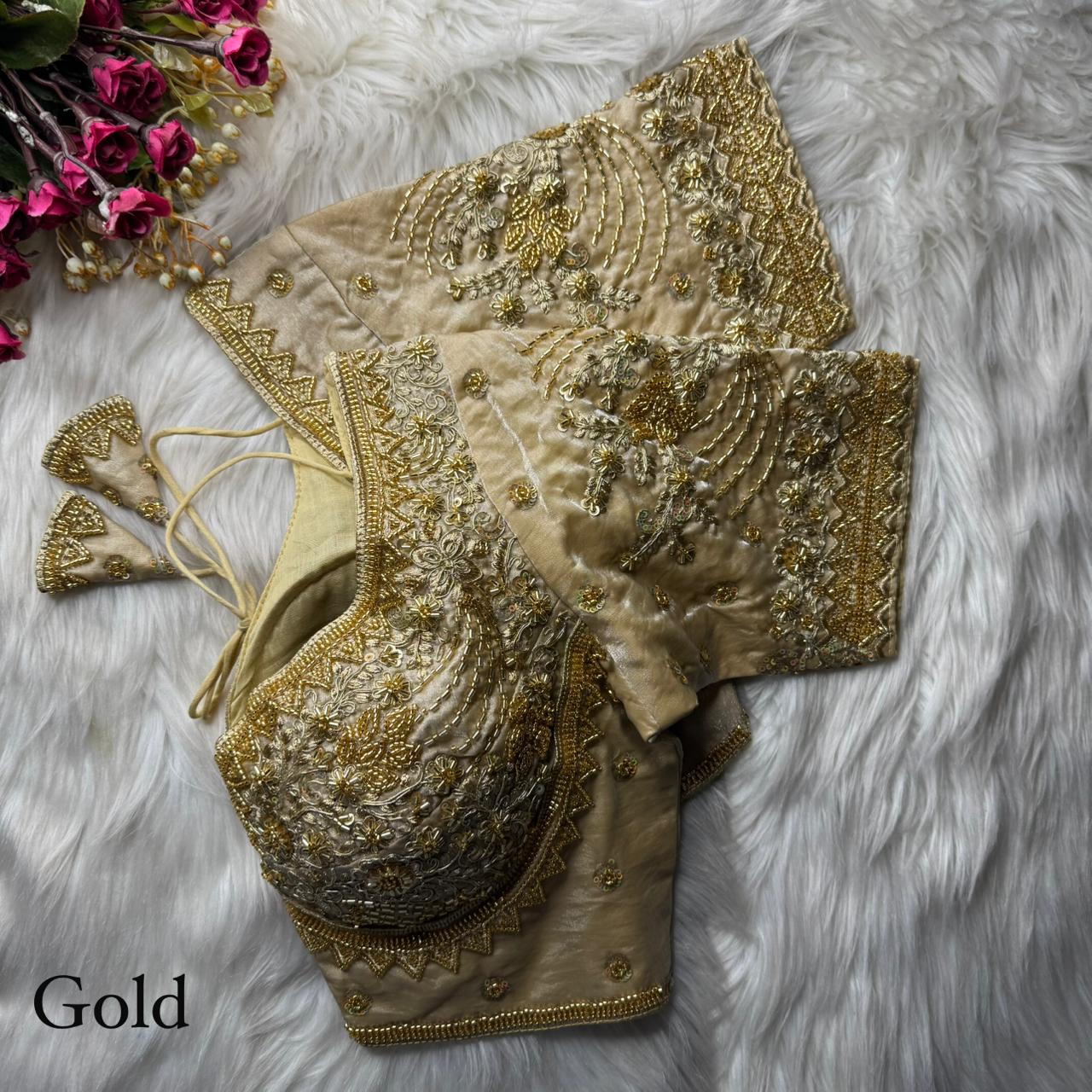 Gold Pure Heavy Pure Soft Fandy Silk Sequins Work Bridal Blouse