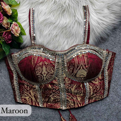 Maroon Pure Heavy Banarasi With Real Mirror Work Bridal Blouse
