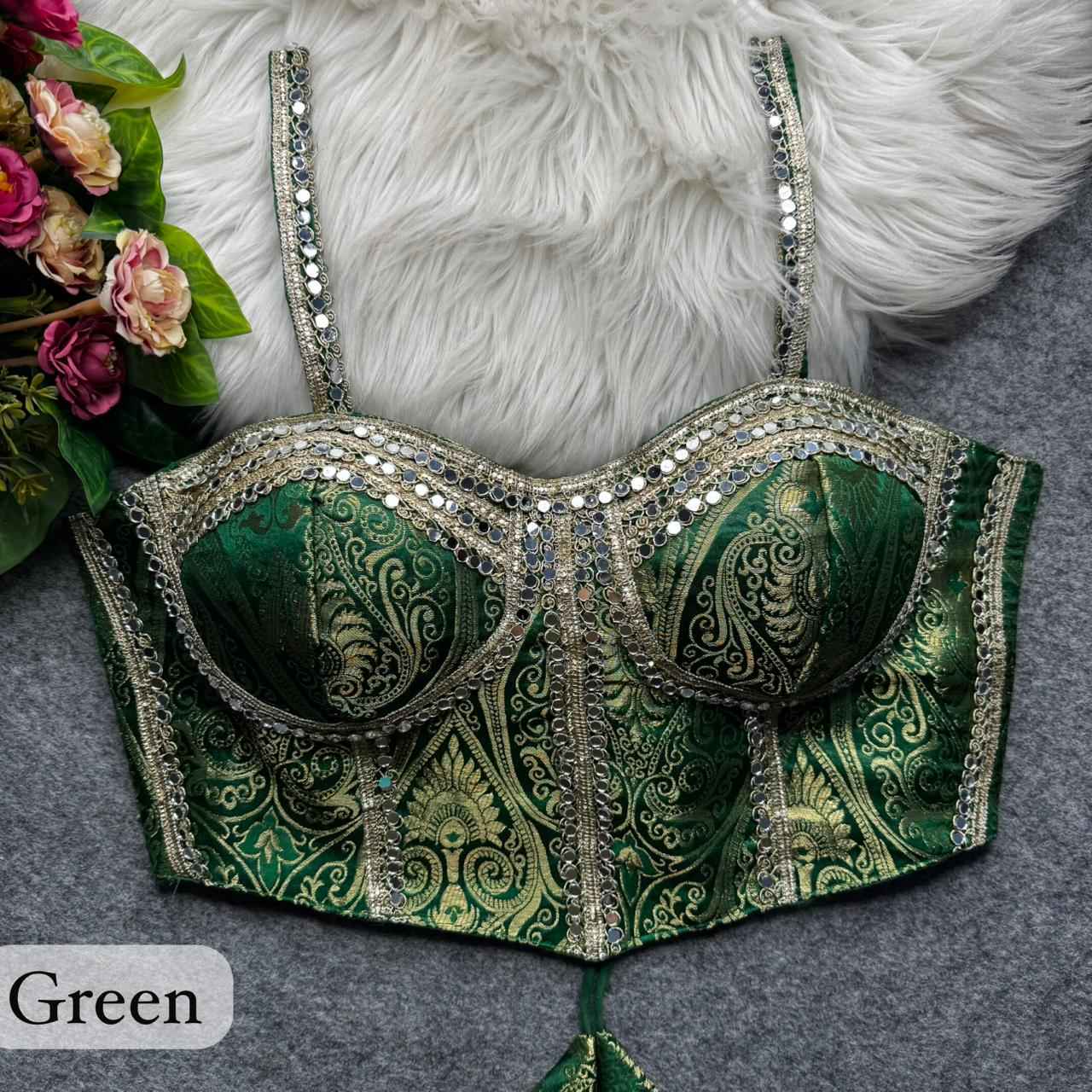 Green Pure Heavy Banarasi With Real Mirror Work Bridal Blouse