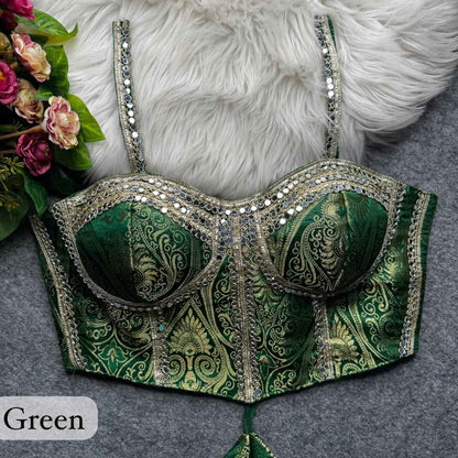 Green Pure Heavy Banarasi With Real Mirror Work Bridal Blouse