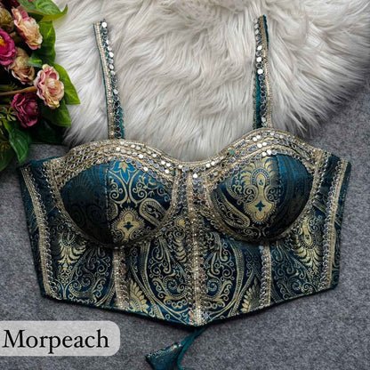 Morepeach Pure Heavy Banarasi With Real Mirror Work Bridal Blouse