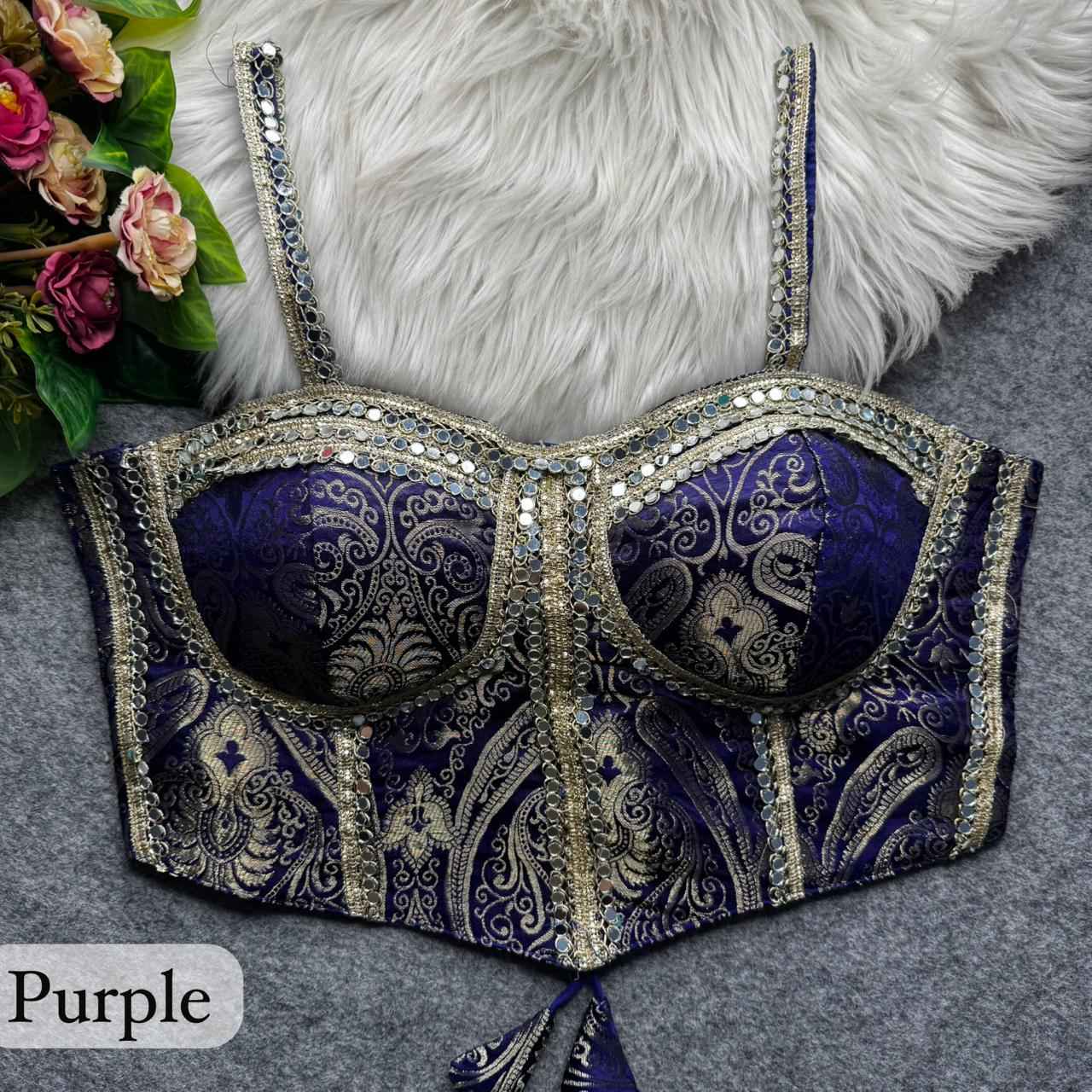 Purple Pure Heavy Banarasi With Real Mirror Work Bridal Blouse