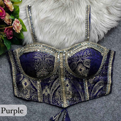 Purple Pure Heavy Banarasi With Real Mirror Work Bridal Blouse