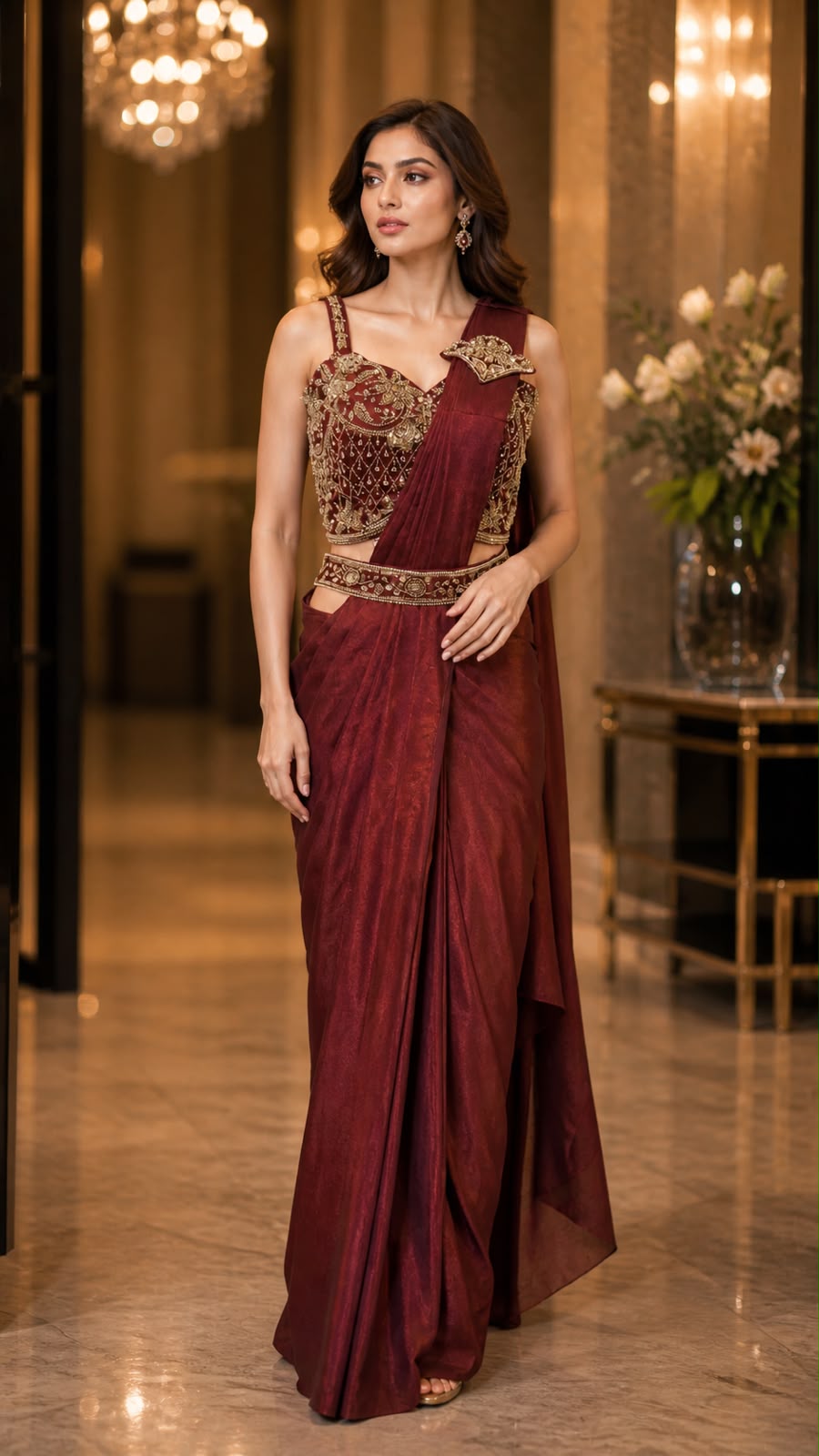 Maroon Pure Imported Fendi Silk Ready to Wear Saree