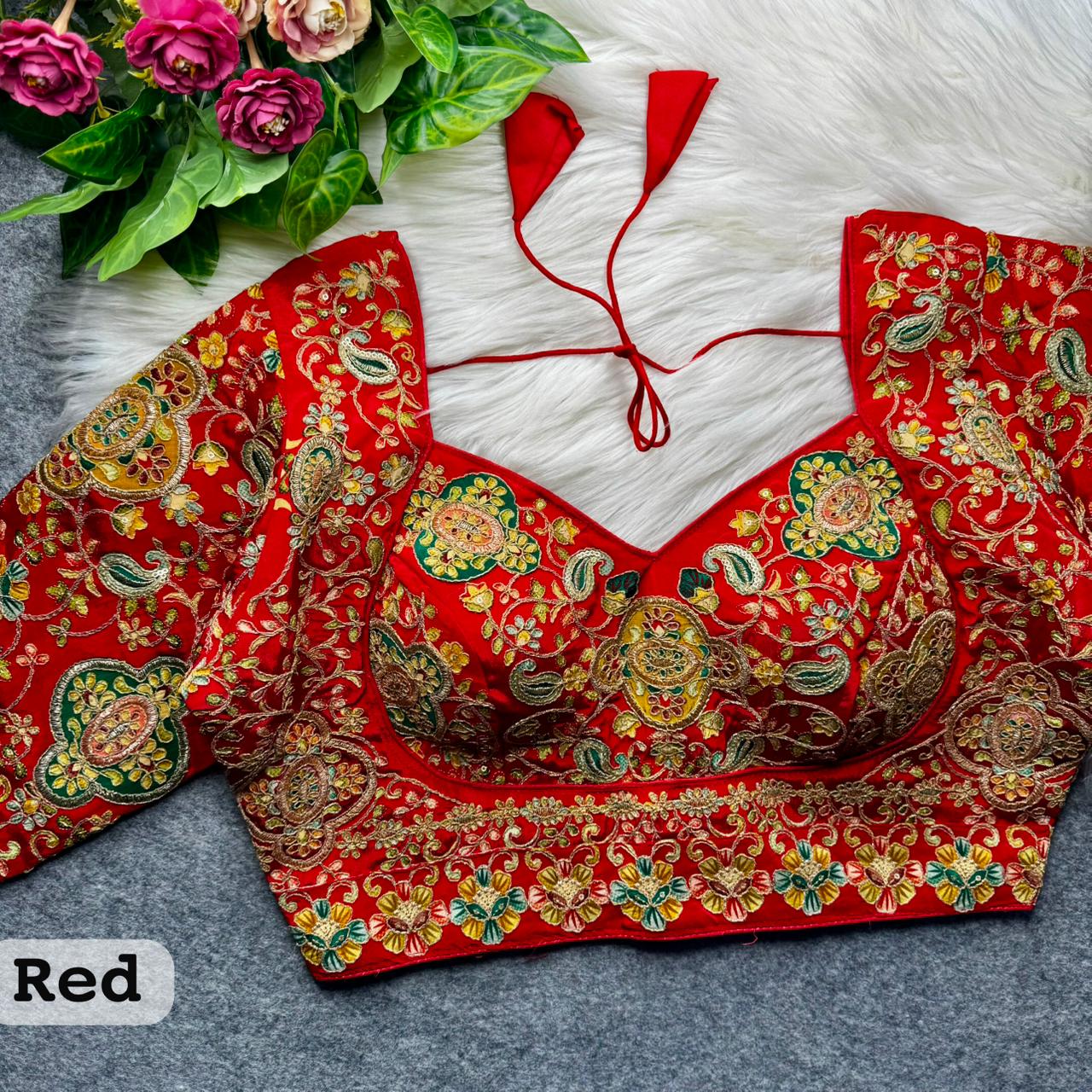 Red Pure Heavy Natural Crape Madhubala Style Bridal Blouse