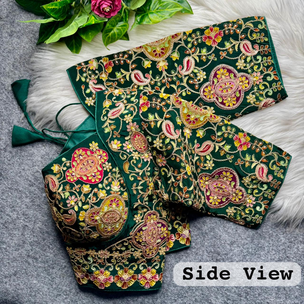 Green Pure Heavy Natural Crape Madhubala Style Bridal Blouse