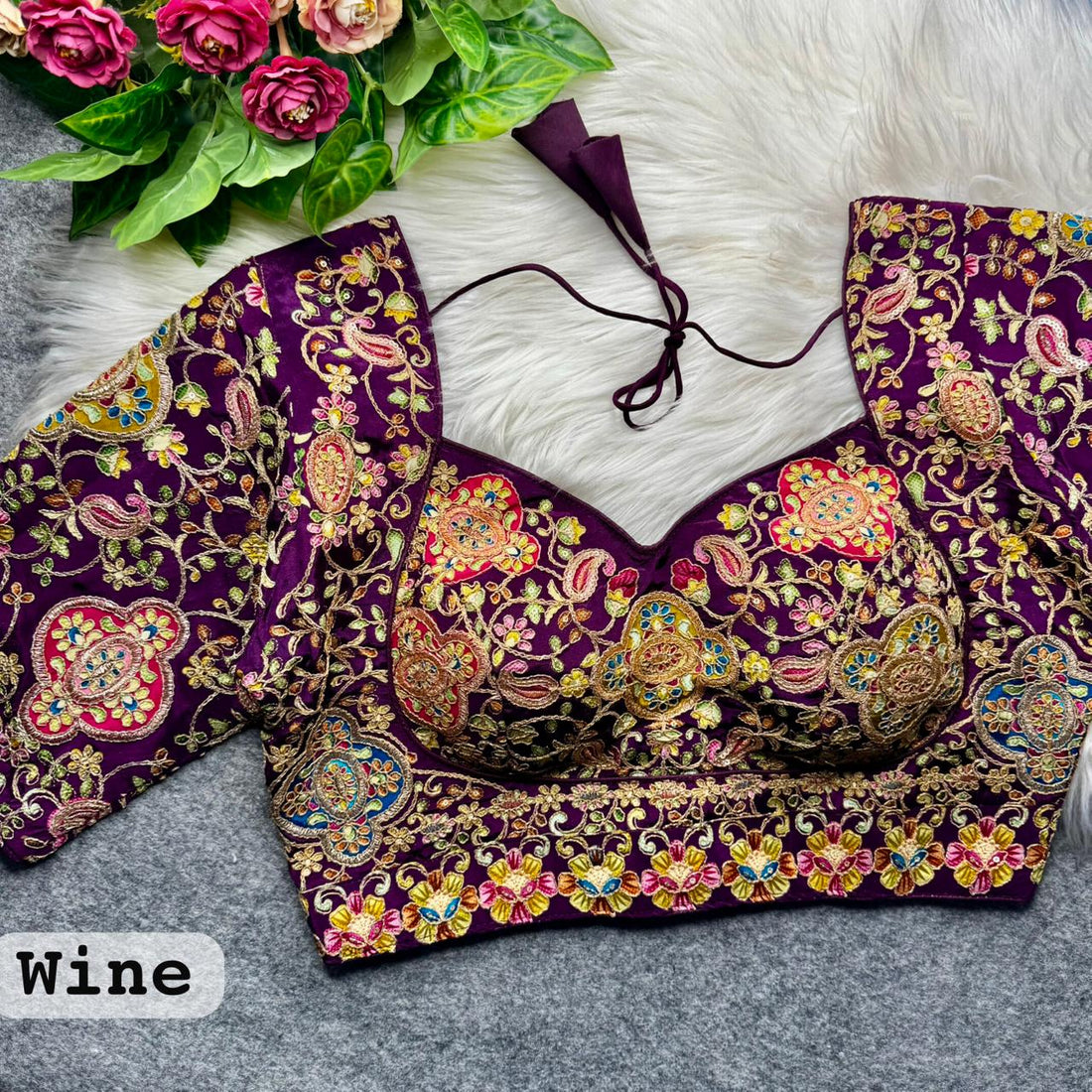 Wine Pure Heavy Natural Crape Madhubala Style Bridal Blouse