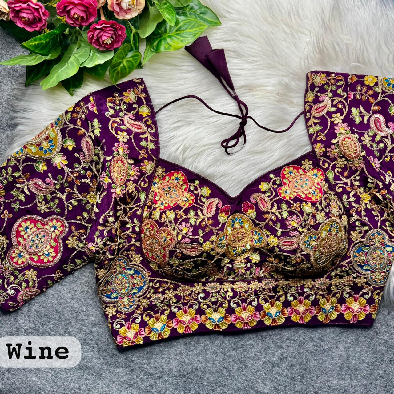 Wine Pure Heavy Natural Crape Madhubala Style Bridal Blouse