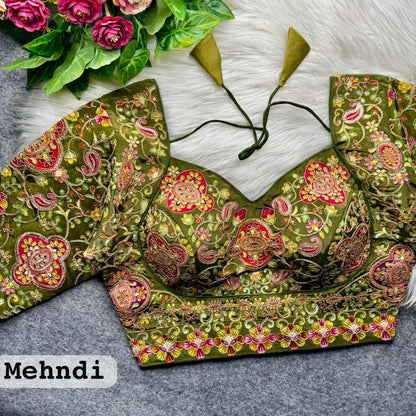 Mehndi Pure Heavy Natural Crape Madhubala Style Bridal Blouse
