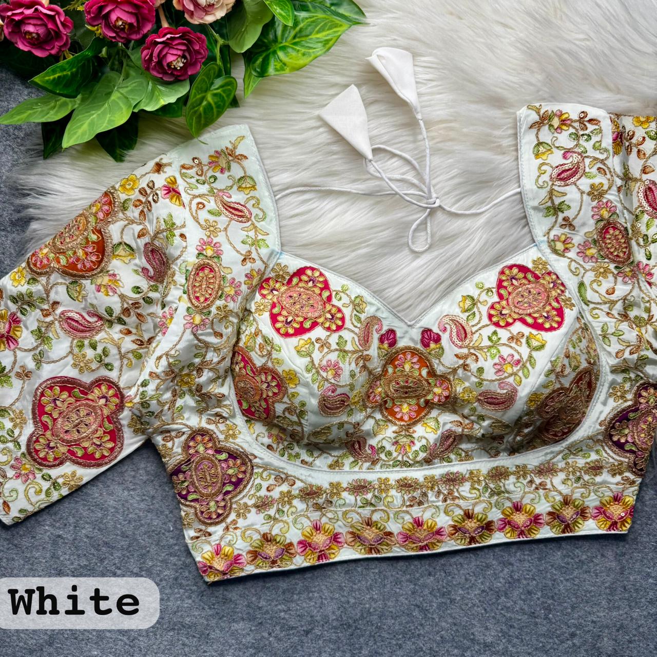 White Pure Heavy Natural Crape Madhubala Style Bridal Blouse