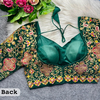 Green Pure Heavy Natural Crape Madhubala Style Bridal Blouse