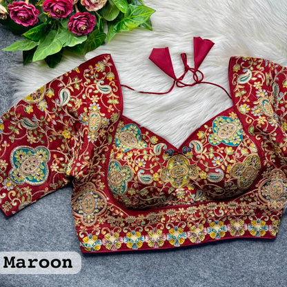 Maroon Pure Heavy Natural Crape Madhubala Style Bridal Blouse