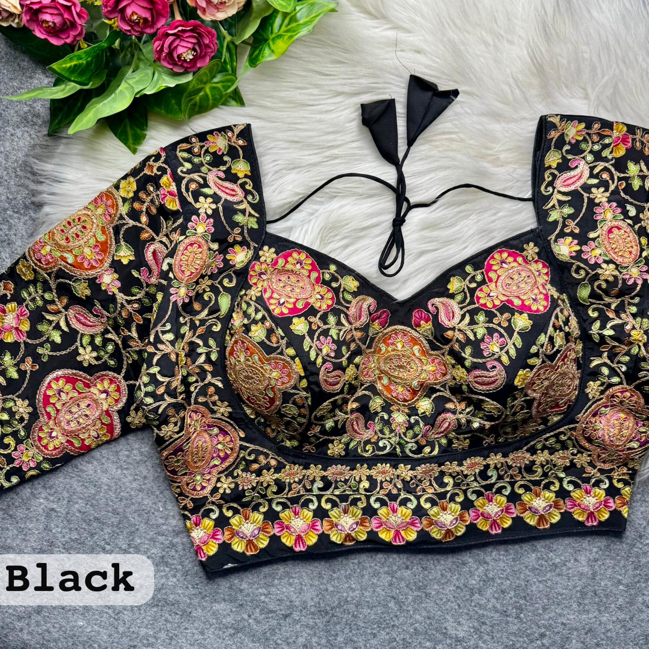 Black Pure Heavy Natural Crape Madhubala Style Bridal Blouse