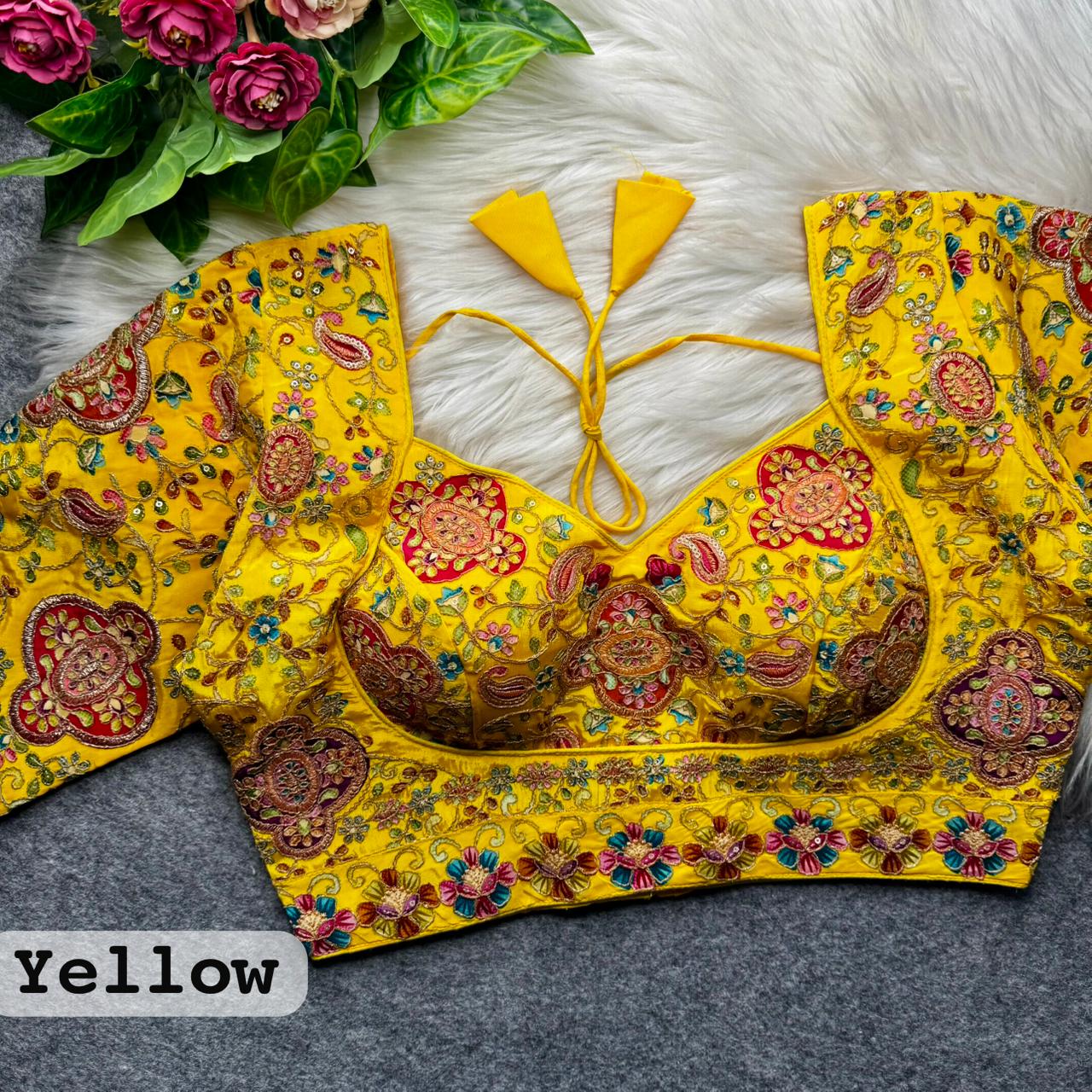 Yellow Pure Heavy Natural Crape Madhubala Style Bridal Blouse