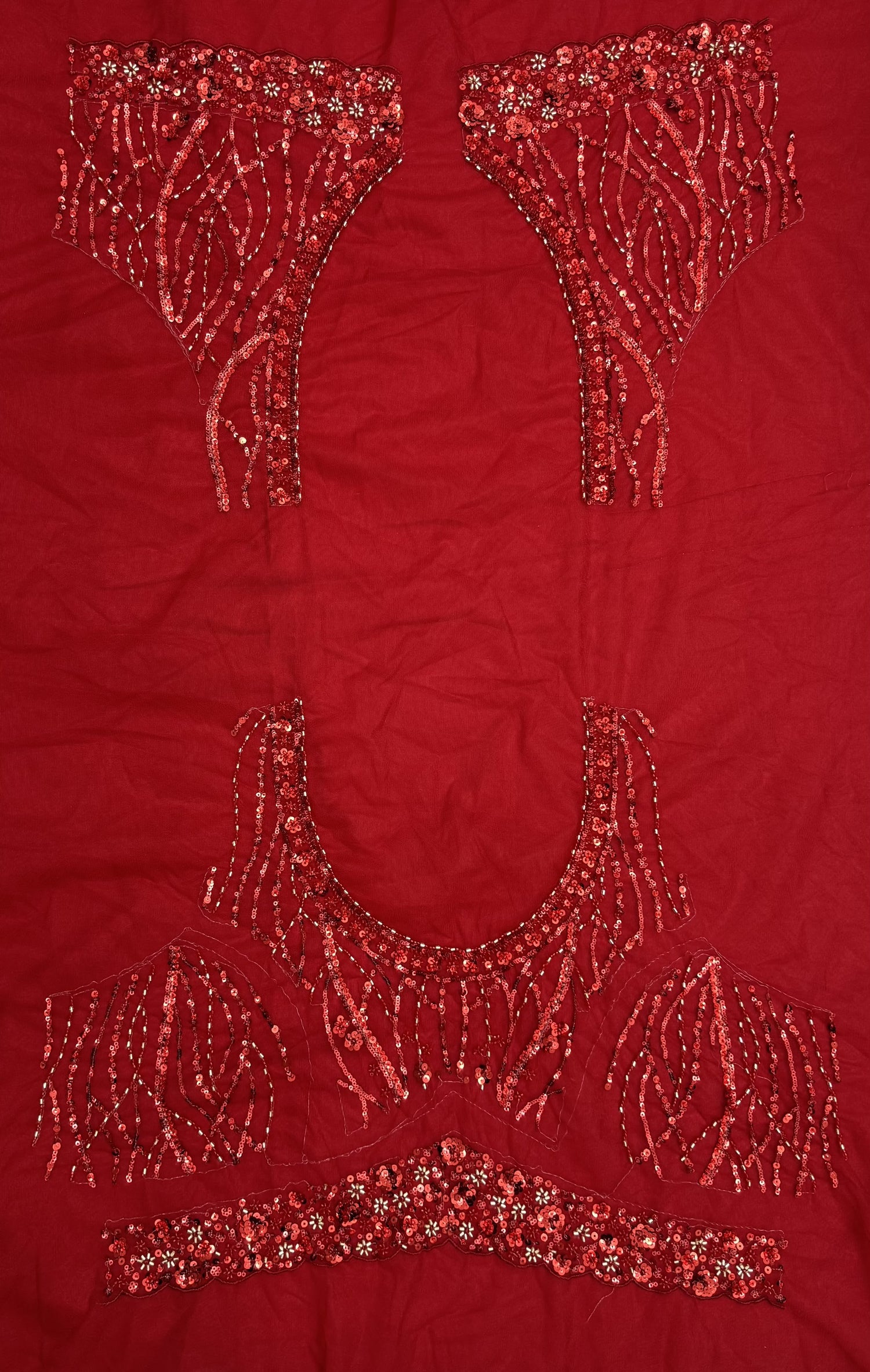 Red Pure Heavy Net Monochrome Sequins Zari Embroidery Work Net Bridal Lehenga Choli