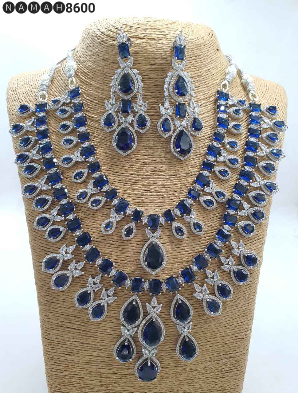 Blue American Diamond Necklace Set with earrings