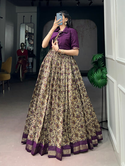 Wine Pure Polyester Viscose Chanderi Cotton Printed Anarkali Long Gown