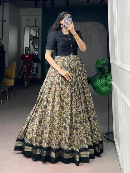 Black Pure Polyester Viscose Chanderi Cotton Printed Anarkali Long Gown