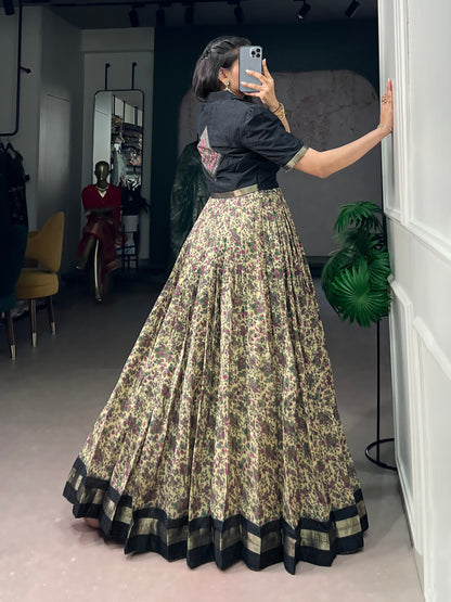 Black Pure Polyester Viscose Chanderi Cotton Printed Anarkali Long Gown