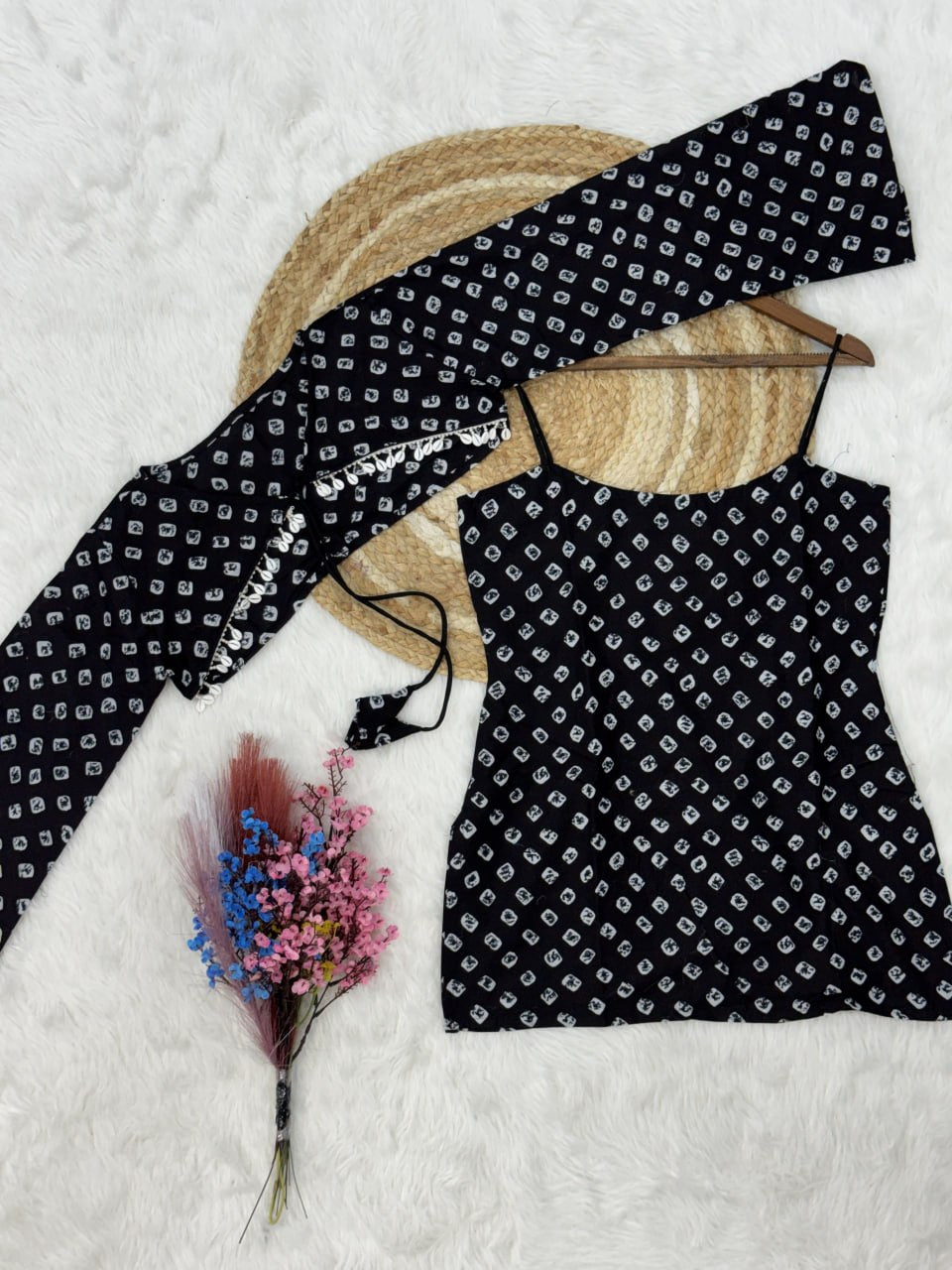 Black Pure Cotton With Bandhej Print Readymade Kurti With Top