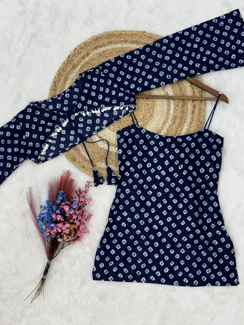 Navy Pure Cotton With Bandhej Print Readymade Kurti With Top