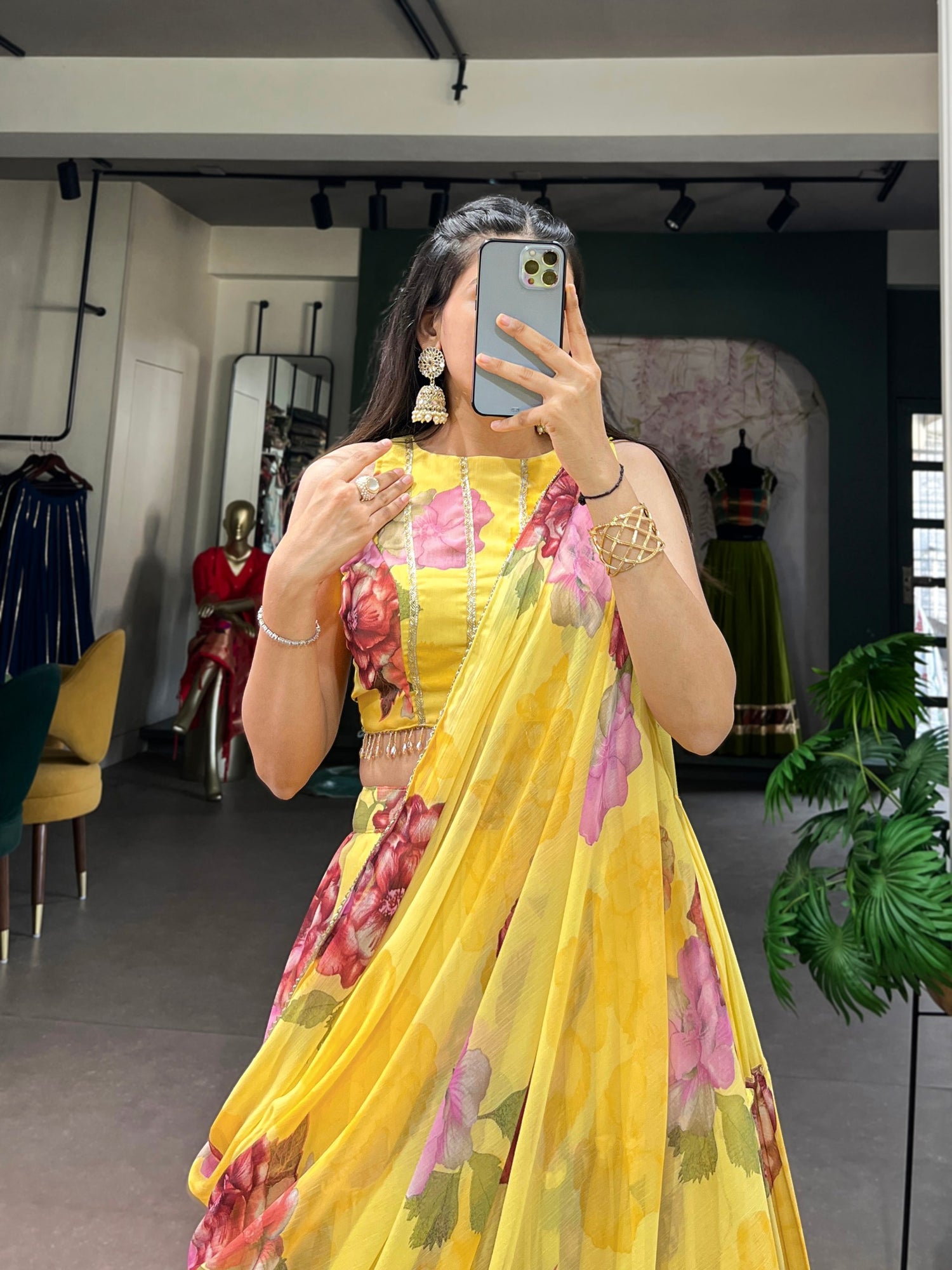 Yellow Pure Lightweight Chiffon Elegant Floral Printed Lehenga Choli