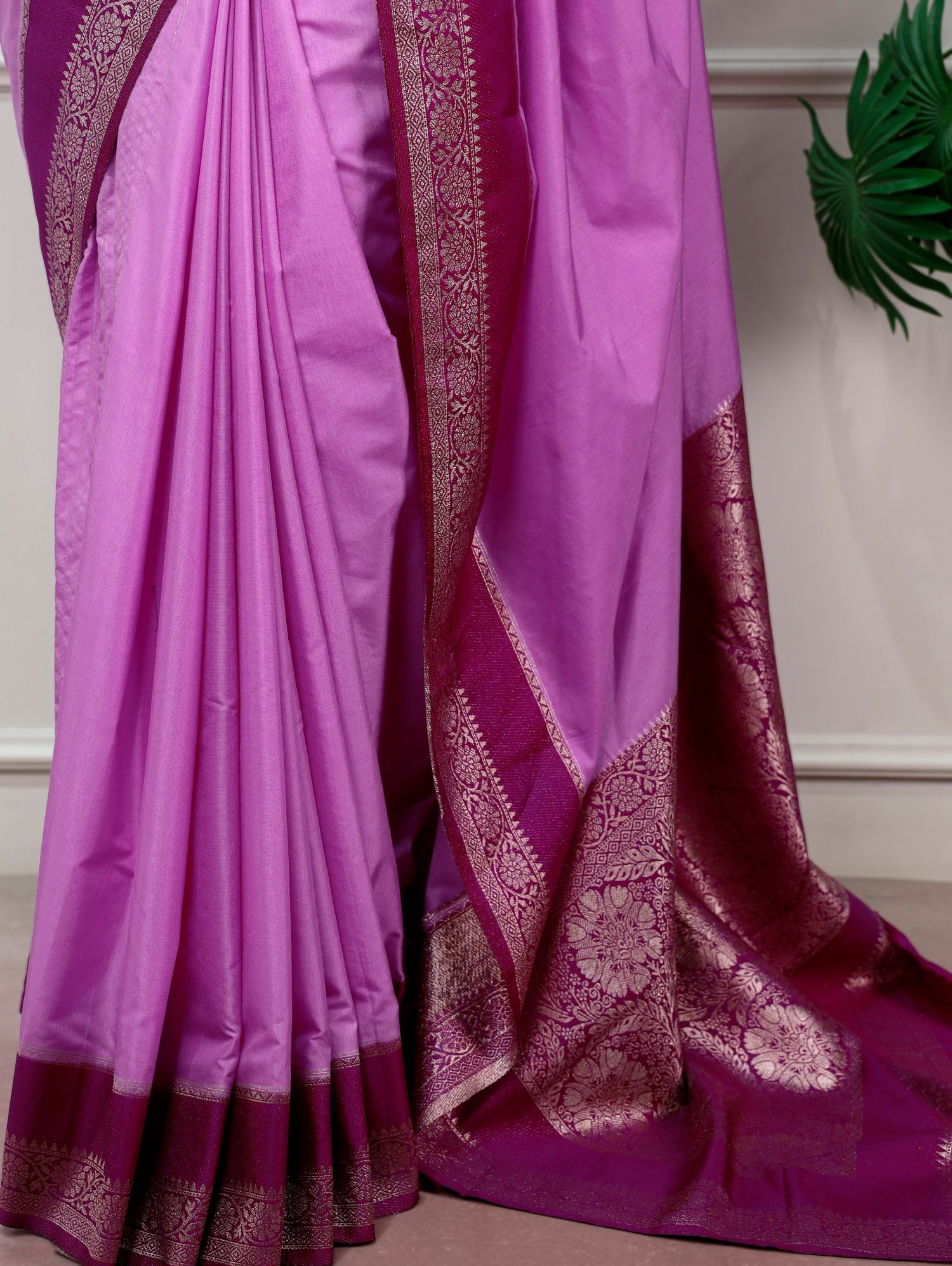 Lavender Pure Mysore Crepe Zari Weaving Work Saree
