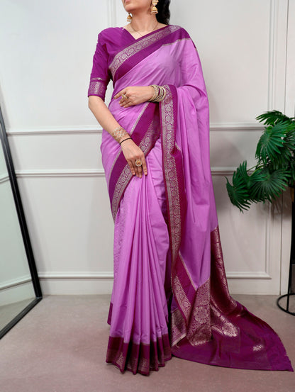 Lavender Pure Mysore Crepe Zari Weaving Work Saree