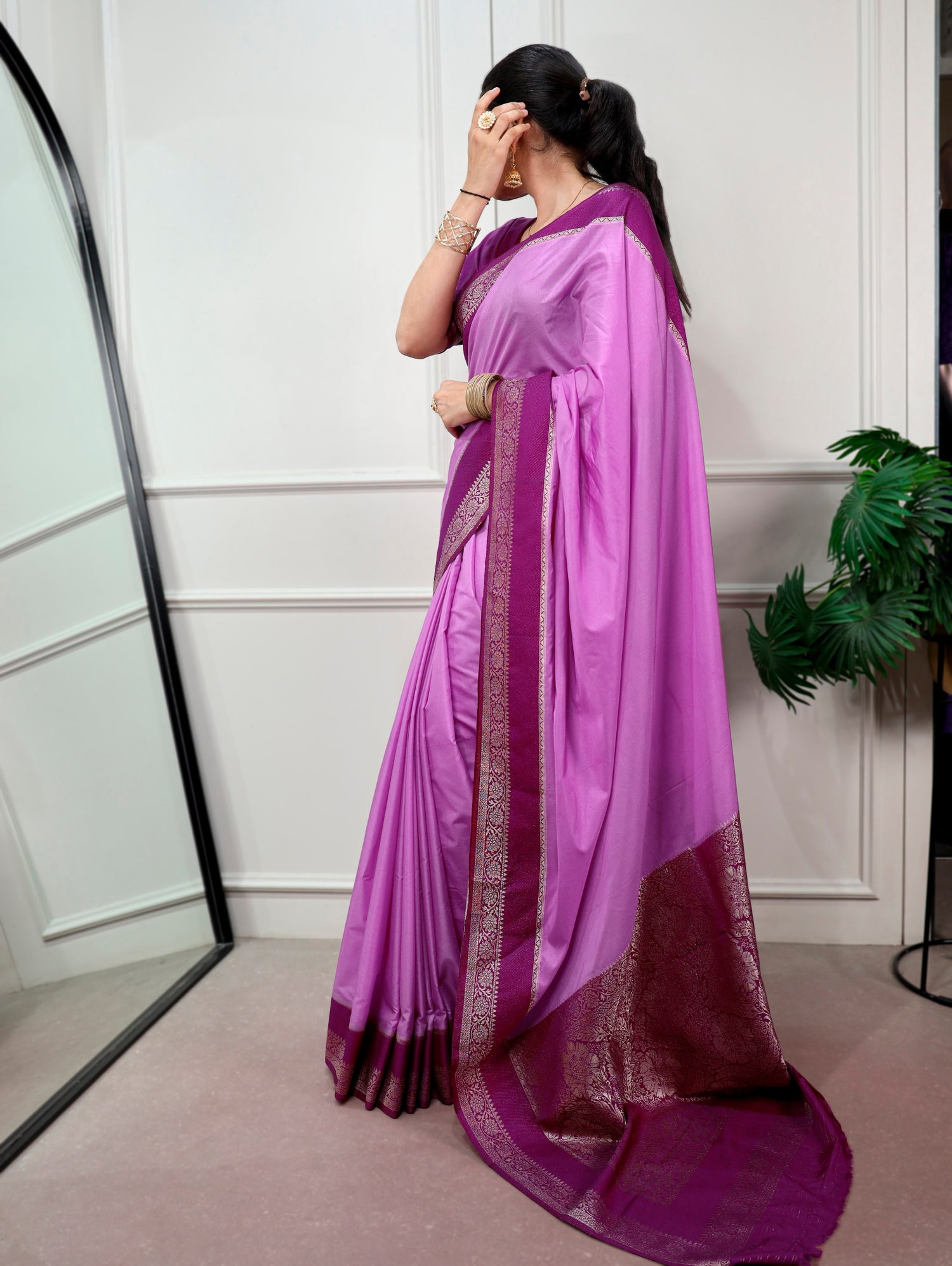 Lavender Pure Mysore Crepe Zari Weaving Work Saree