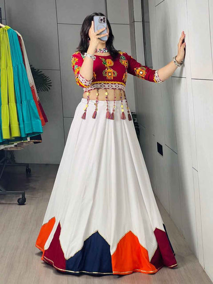 Multicolored Pure Rayon Cotton Plain Traingle Kali Navratri Lehenga Choli