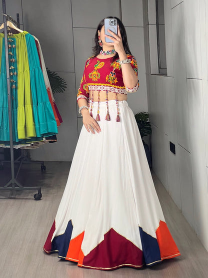 Multicolored Pure Rayon Cotton Plain Traingle Kali Navratri Lehenga Choli
